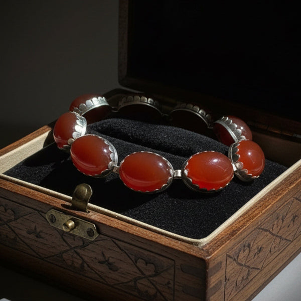 Vintage Arts & Crafts Style Silver Carnelian Bracelet - Boylerpf