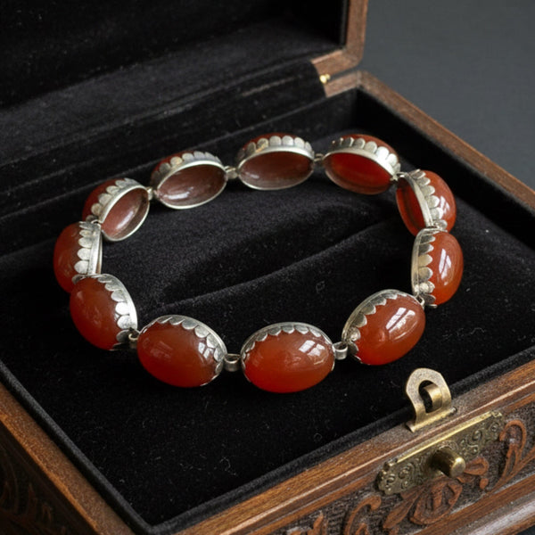 Vintage Arts & Crafts Style Silver Carnelian Bracelet - Boylerpf