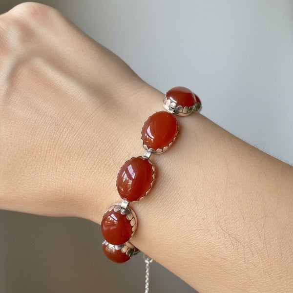 Vintage Arts & Crafts Style Silver Carnelian Bracelet - Boylerpf