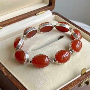 Vintage Arts & Crafts Style Silver Carnelian Bracelet - Boylerpf