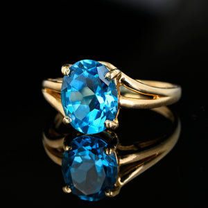 Vintage MidCentury 14K Gold Oval Blue Topaz Ring - Boylerpf