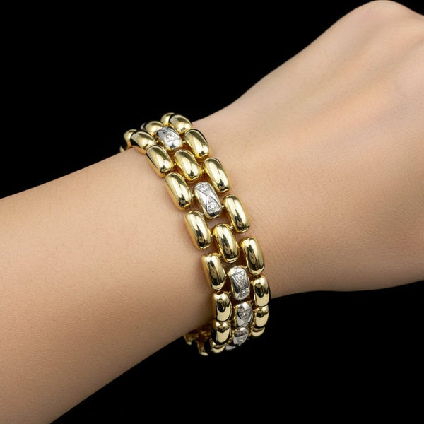 Solid 14K Gold Panther Link Diamond Bracelet, 35.6 Grams - Boylerpf