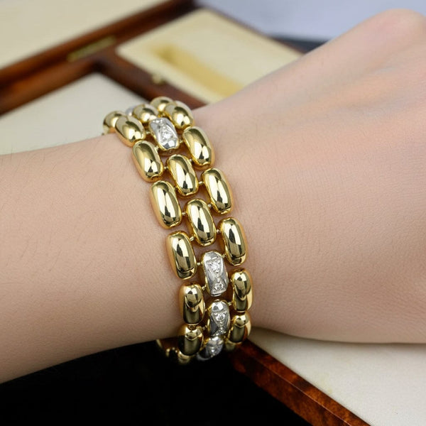 Solid 14K Gold Panther Link Diamond Bracelet, 35.6 Grams - Boylerpf