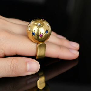 Vintage 18K Gold Star Ruby Sapphire Diamond Dome Ring - Boylerpf