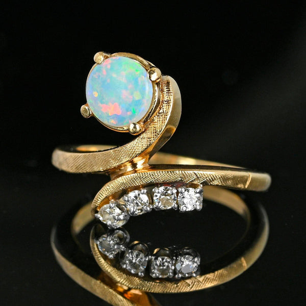Vintage Bypass 14K Gold Diamond Opal Ring - Boylerpf