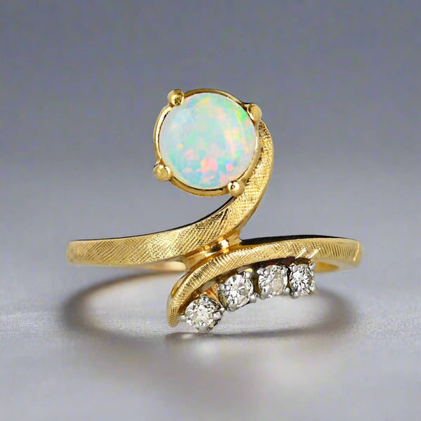 Vintage Bypass 14K Gold Diamond Opal Ring - Boylerpf