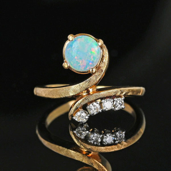 Vintage Bypass 14K Gold Diamond Opal Ring - Boylerpf