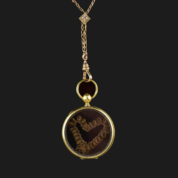 Antique 10K Gold Pearl Victorian Locket Guard Chain Necklace - Boylerpf