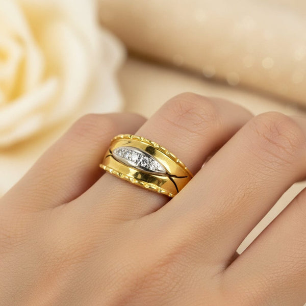 Wide 18K Gold Diamond Five Stone Ring Band - Boylerpf