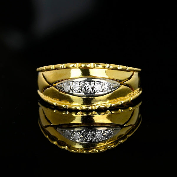 Wide 18K Gold Diamond Five Stone Ring Band - Boylerpf