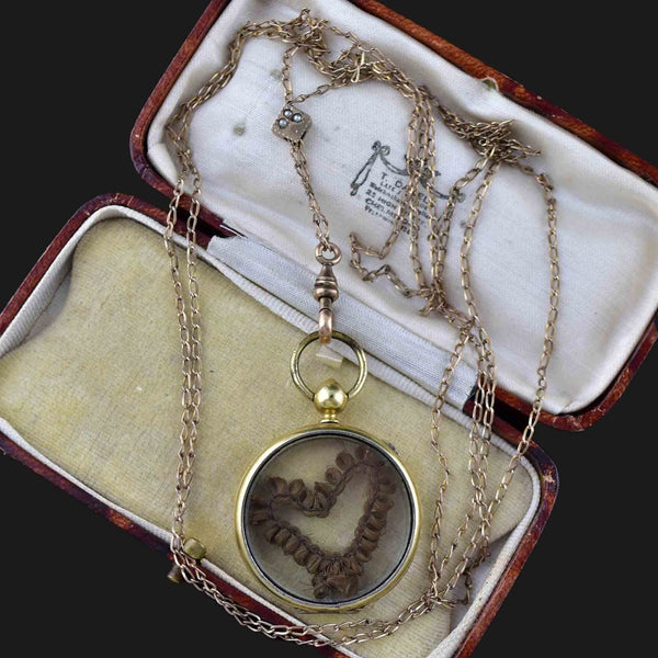 Antique 10K Gold Pearl Victorian Locket Guard Chain Necklace - Boylerpf