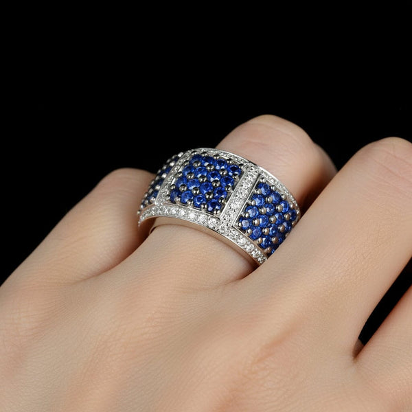 Wide LeVian 14K White Gold Sapphire Diamond Ring Band - Boylerpf