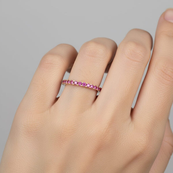 18K Rose Gold Full Eternity Pink Sapphire Ring Band - Boylerpf