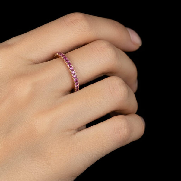 18K Rose Gold Full Eternity Pink Sapphire Ring Band - Boylerpf