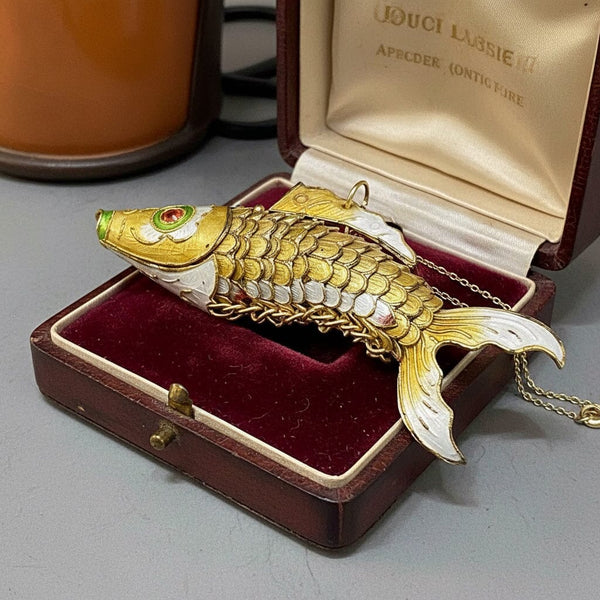 Vintage Enamel Koi Fish Pendant in Gold Gilded Silver - Boylerpf