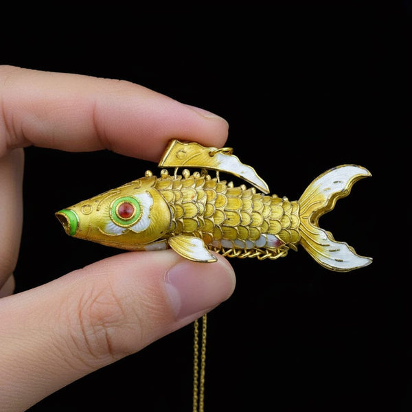 Vintage Enamel Koi Fish Pendant in Gold Gilded Silver - Boylerpf