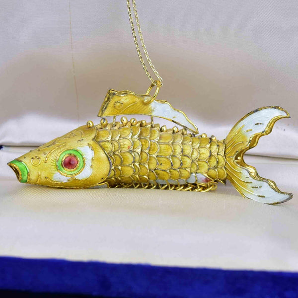 Vintage Enamel Koi Fish Pendant in Gold Gilded Silver - Boylerpf