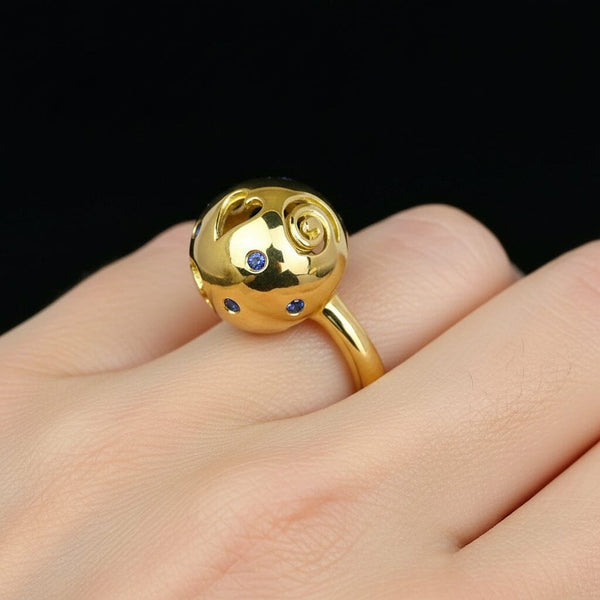 Vintage 18K Gold Cutout Moon Star Heart Sapphire Ring - Boylerpf