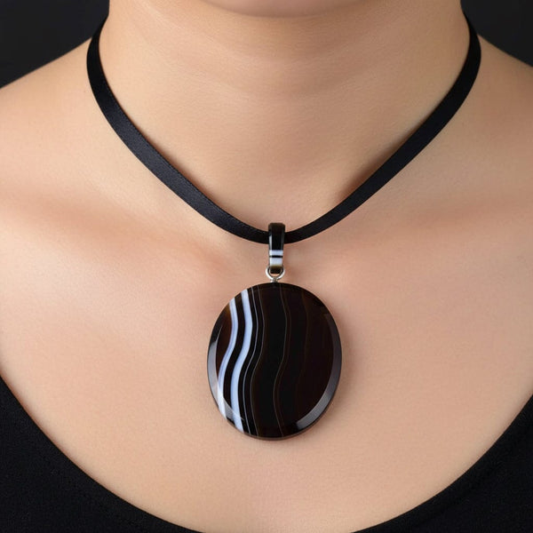 Antique Large Oval Scottish Banded Agate Pendant - Boylerpf