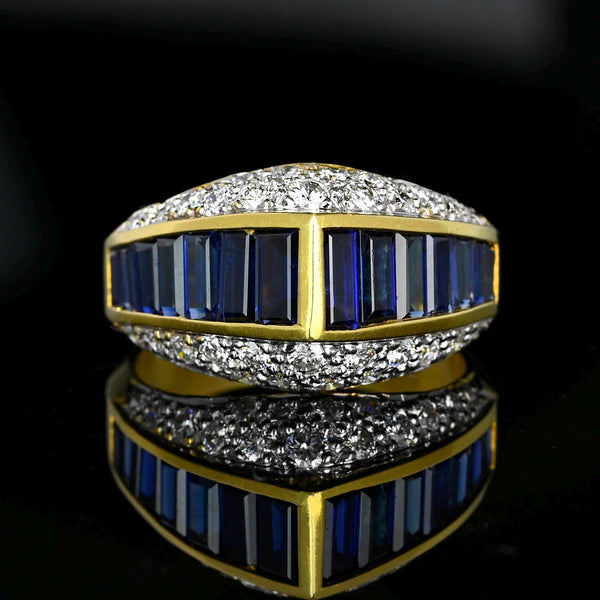 18K Gold Diamond Cluster Baguette Sapphire Ring - Boylerpf