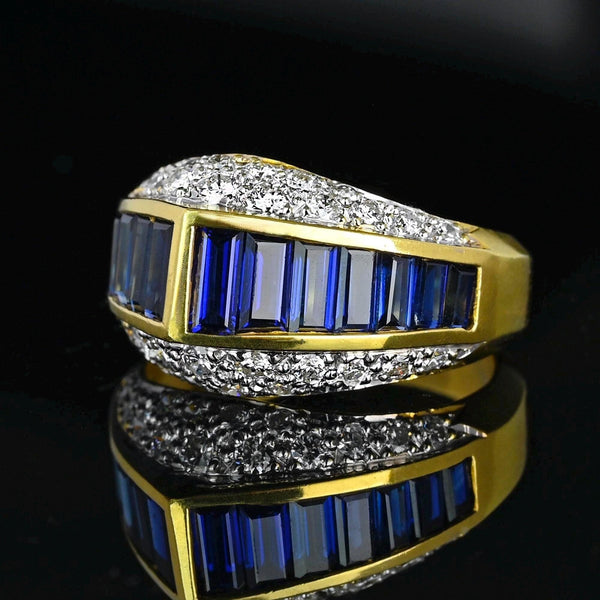 18K Gold Diamond Cluster Baguette Sapphire Ring - Boylerpf