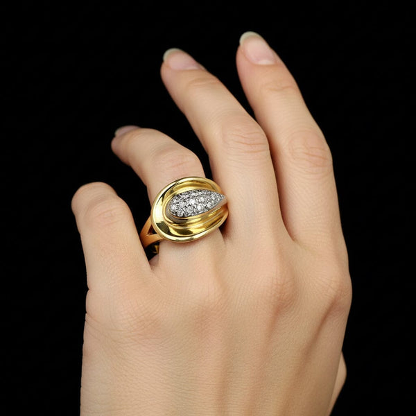 Heavy 14K Gold Button Style Vintage Diamond Cluster Ring