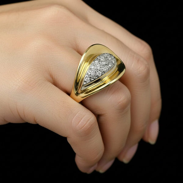 Heavy 14K Gold Button Style Vintage Diamond Cluster Ring