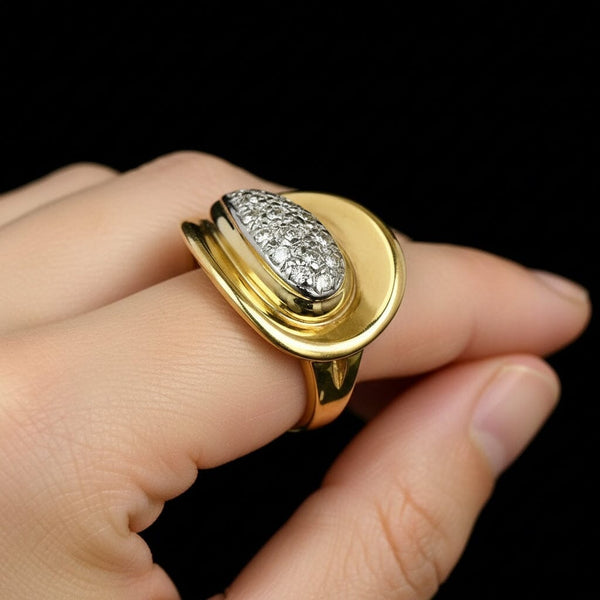 Heavy 14K Gold Button Style Vintage Diamond Cluster Ring