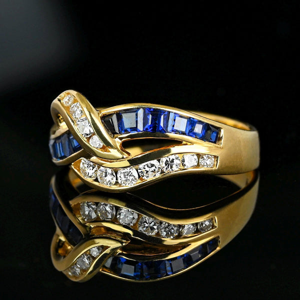 Vintage 14K Gold Love Knot Diamond Sapphire Ring - Boylerpf