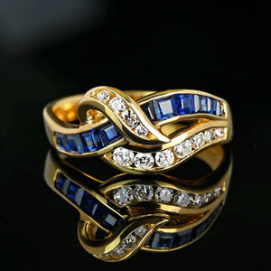 Vintage 14K Gold Love Knot Diamond Sapphire Ring - Boylerpf