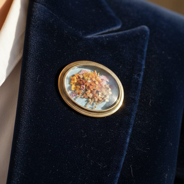 Antique Shadow Box Dried Flower 14K Gold Brooch - Boylerpf