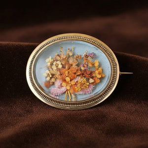 Antique Shadow Box Dried Flower 14K Gold Brooch - Boylerpf