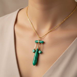 Antique 14K Gold Green Malachite Teardrop Pendant - Boylerpf