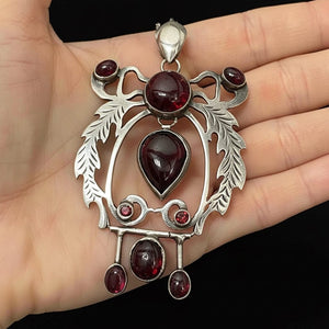 Arts & Crafts Large Sterling Silver Cabochon Garnet Pendant - Boylerpf