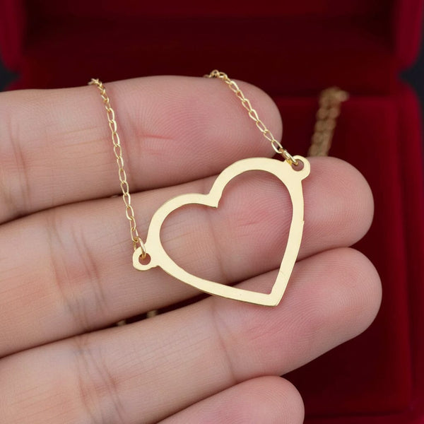 Vintage Solid 14K Gold Heart Cutout Pendant Necklace - Boylerpf