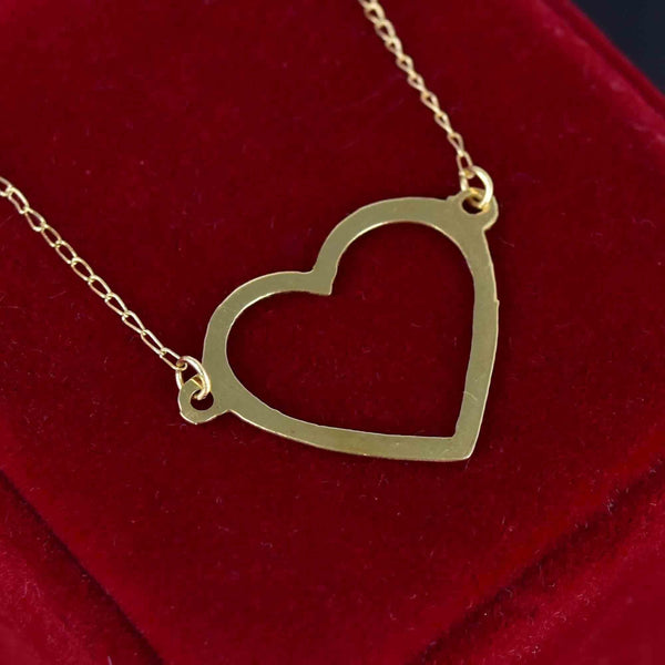 Vintage Solid 14K Gold Heart Cutout Pendant Necklace - Boylerpf
