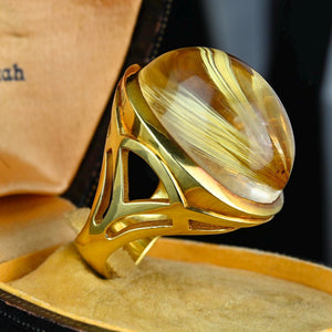 Vintage Silverhorn 18K Gold Rutilated Quartz Ring, 28 Grams - Boylerpf