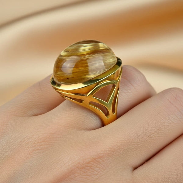 Vintage Silverhorn 18K Gold Rutilated Quartz Ring, 28 Grams - Boylerpf