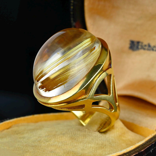 Vintage Silverhorn 18K Gold Rutilated Quartz Ring, 28 Grams - Boylerpf