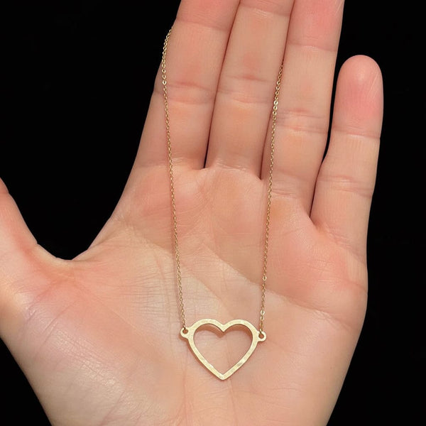 Vintage Solid 14K Gold Heart Cutout Pendant Necklace - Boylerpf