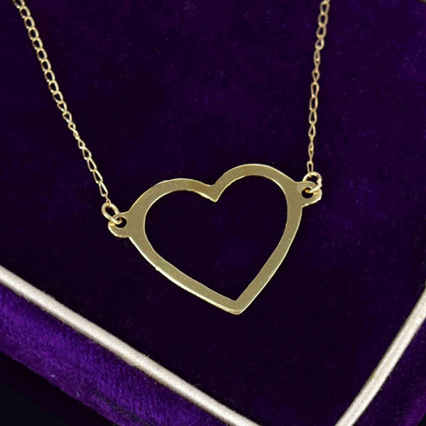 Vintage Solid 14K Gold Heart Cutout Pendant Necklace - Boylerpf