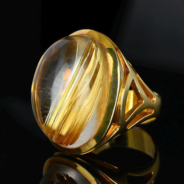 Vintage Silverhorn 18K Gold Rutilated Quartz Ring, 28 Grams - Boylerpf