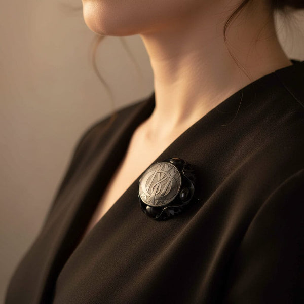 Antique Carved Whitby Jet Brooch, In Memory Of - Boylerpf