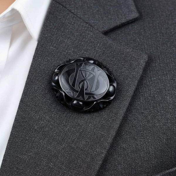 Antique Carved Whitby Jet Brooch, In Memory Of - Boylerpf