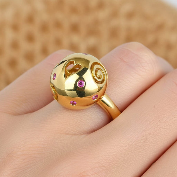 Solid 18K Gold Cutout Heart Moon Star Ruby Ring - Boylerpf