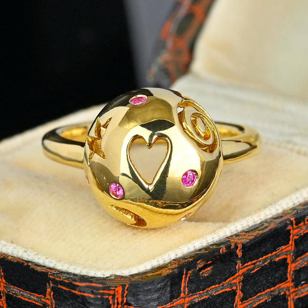 Solid 18K Gold Cutout Heart Moon Star Ruby Ring - Boylerpf