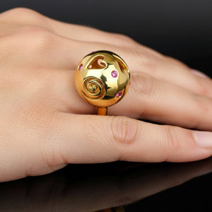 Solid 18K Gold Cutout Heart Moon Star Ruby Ring - Boylerpf