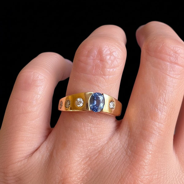 14K Gold Sapphire Diamond Euro Shank Band Ring - Boylerpf