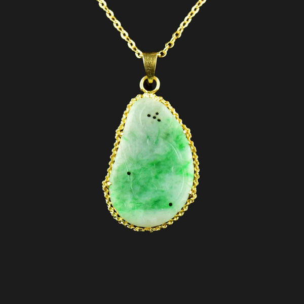 Vintage 14K Gold Pierced Carved Jade Pendant Necklace