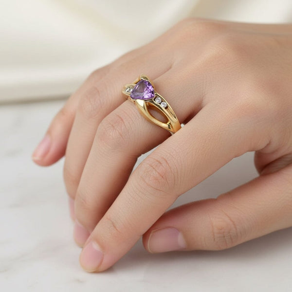 Vintage Gold Bypass Diamond Trillion Cut Amethyst Ring - Boylerpf